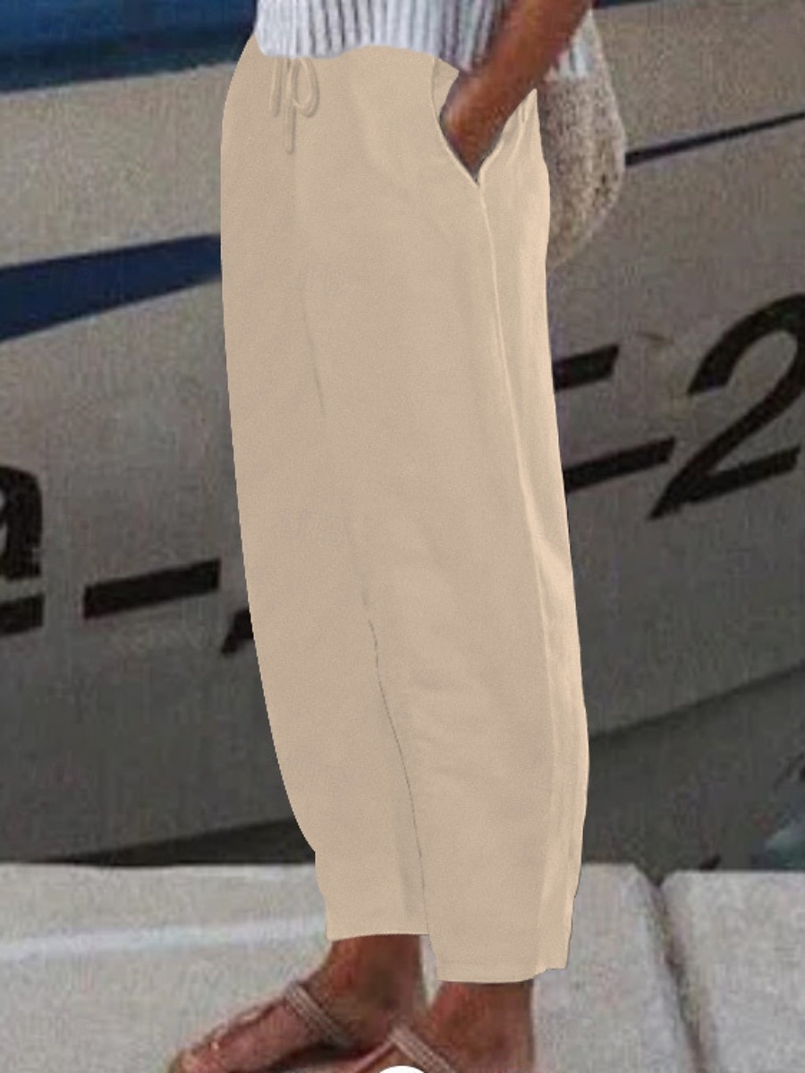 Femmes Chinos Pantalon d'été Droit Mode Streetwear Occasionnel Longueur complète Taille haute Uni Avec Poches Ceinture Élastique Confortable Confort Doux Élastique Extérieur Vacances Rue Bleu Noir de 2026 ? $18.99 –P3