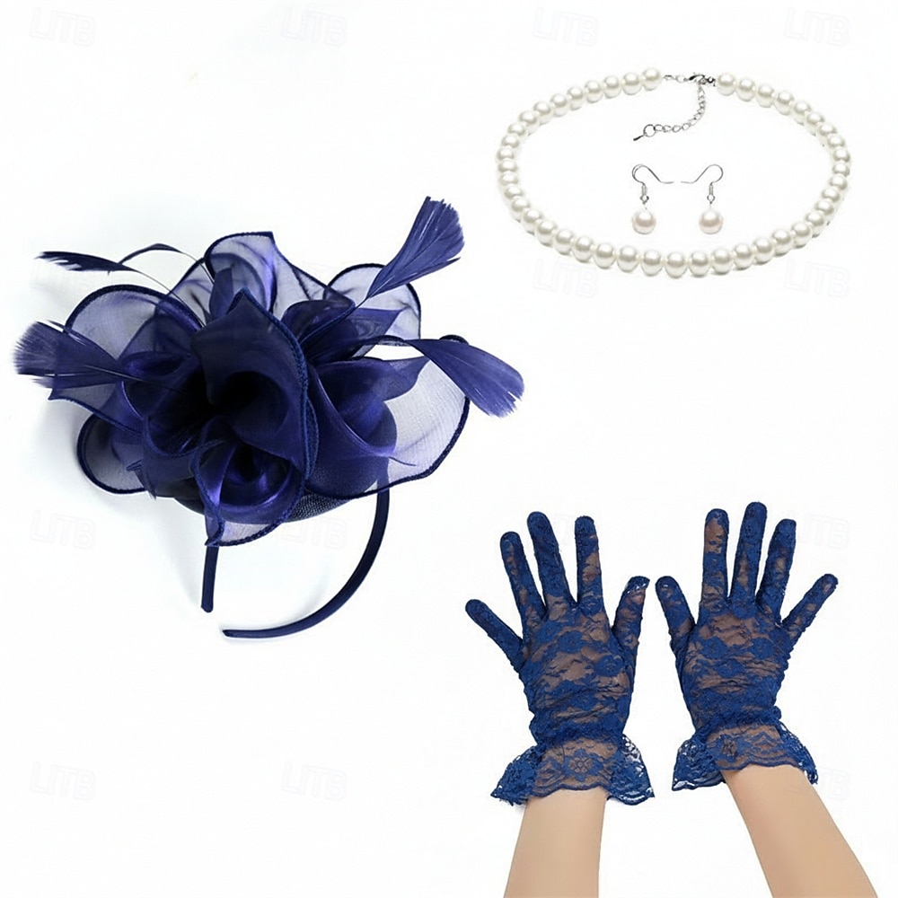 Set Derby Guanti Copricapo Collana con accessori Costume Per donna Mascherata Matrimonio Ascot Festival delle corse di cavalli Adulti Copricapo Guanti Orecchini del 2026 a $32.99 –P6