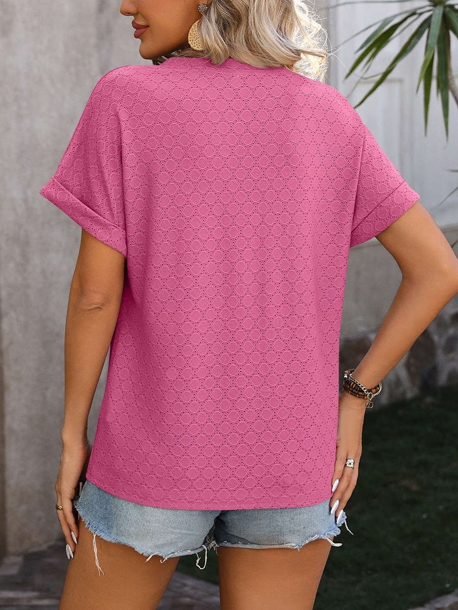 Damen T Shirt T-Shirt Knöpfe Einfach Mode Stilvoll Klassisch Kurzarm V Ausschnitt Normale Oberteile Täglich Ausgehen Wochenende Blau Schwarz Purpur Fuchsie Grün Sommer Frühling 2026 - $21.99 –P10