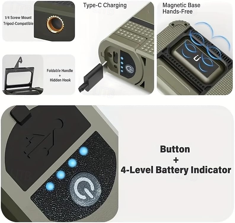 LED-campinglampor, uppladdningsbar magnetlampa, 230° rotation, vikbar, vattentät, soldriven utomhuscampinglampa för vandringstält, överlevnad, nattfiske, promenadarbete 2026 - $82.99 –P4