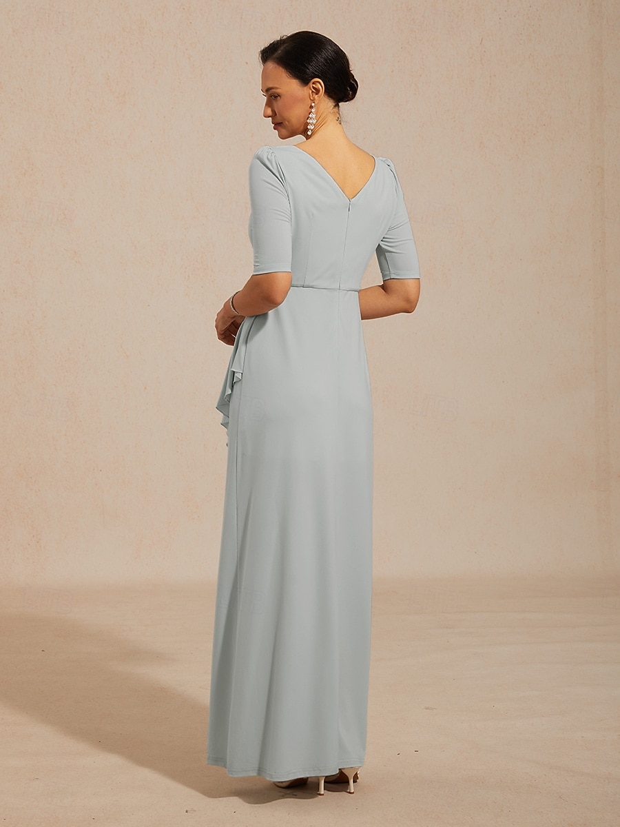 Pentru femei Rochie Maxi Rochie A line Elegant Serată Invitat la nunta Absolvire Zdrobit Impodobit Culoare solidă Manșon Jumate Stil Nautic Bateau Albastru Deschis 2026 - $159.99 –P2