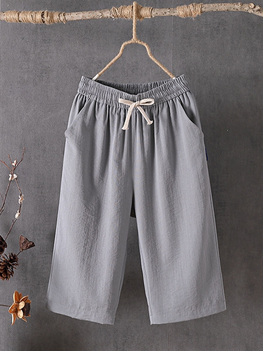 Women's Cotton Capri Pants Casual Pants Summer Shorts Vacation Fashion Streetwear Calf-Length High Waist Plain Drawstring Pocket Elastic Waist Comfort Comfortable Inelastic Daily Vacation Street 2026 - $17.99 –P4
