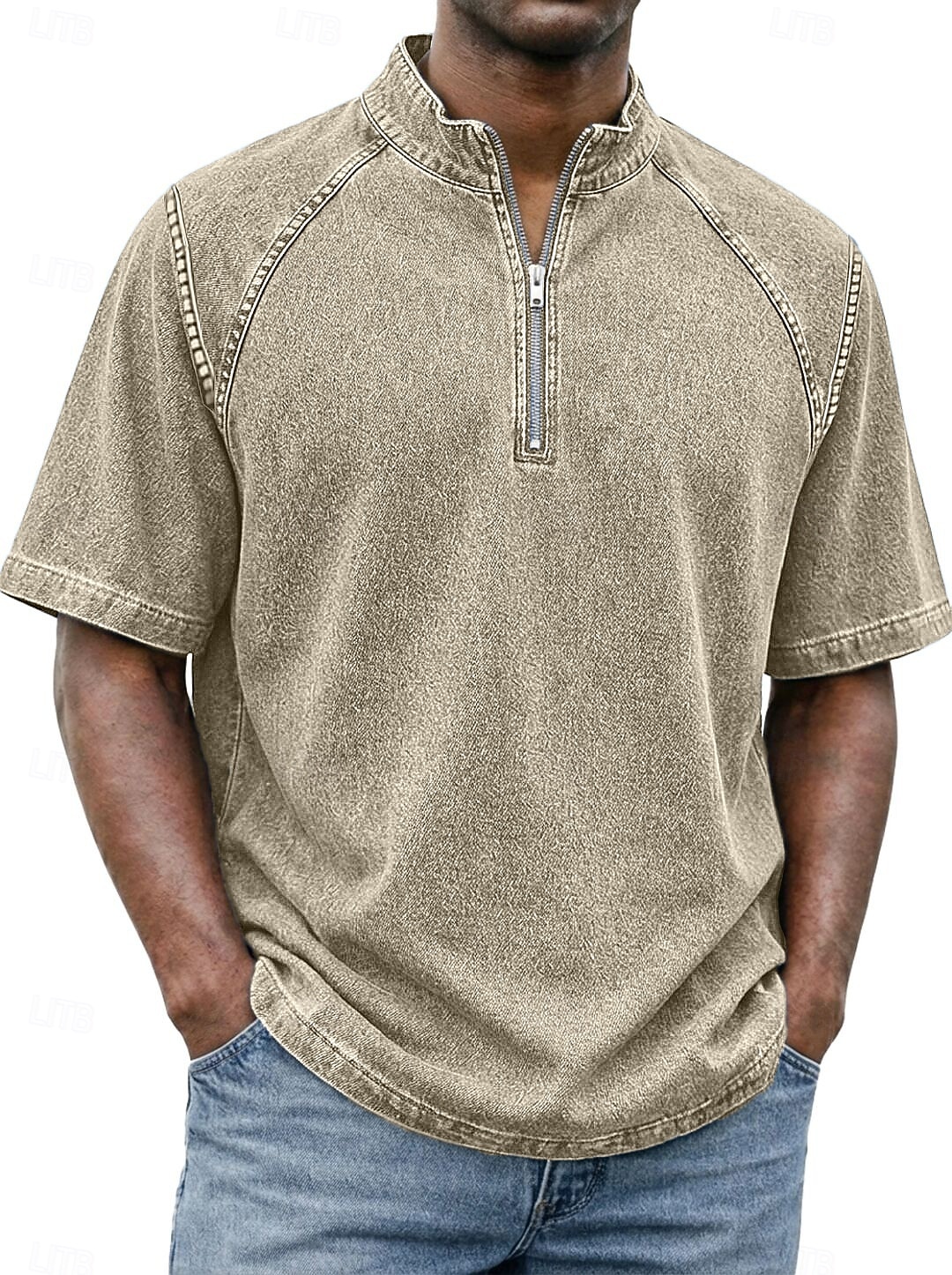 SoftFade™ Pánská košile 100% bavlna s kyselinovým praním tričko krátký rukáv stojáček léto jaro jednobarevný texturovaný vintage streetwear ležérní zipová vybledlá základní ležérní domácí ulice 2026 - $32.99 –P14