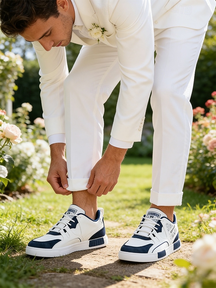 Men's Faux Leather Casual Sneakers, Comfortable Stylish Shoes for Garden Weddings, Ideal for Casual Wedding Guests 2026 - $42.99 –P2