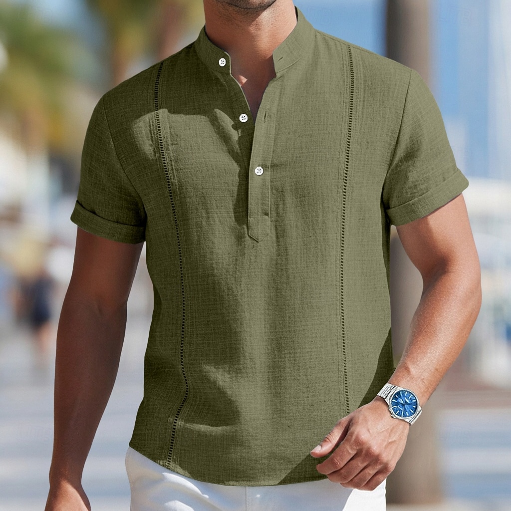 Voor heren Overhemd Linnen overhemd Guayabera-shirt Zomer overhemd Strand Kleding Effen Kleur Casual Dagelijks Wit Koningsblauw Groen Khaki Korte mouw Mandarijn Kraag Zomer Lente Kleding 2026 - $25.99 –P8