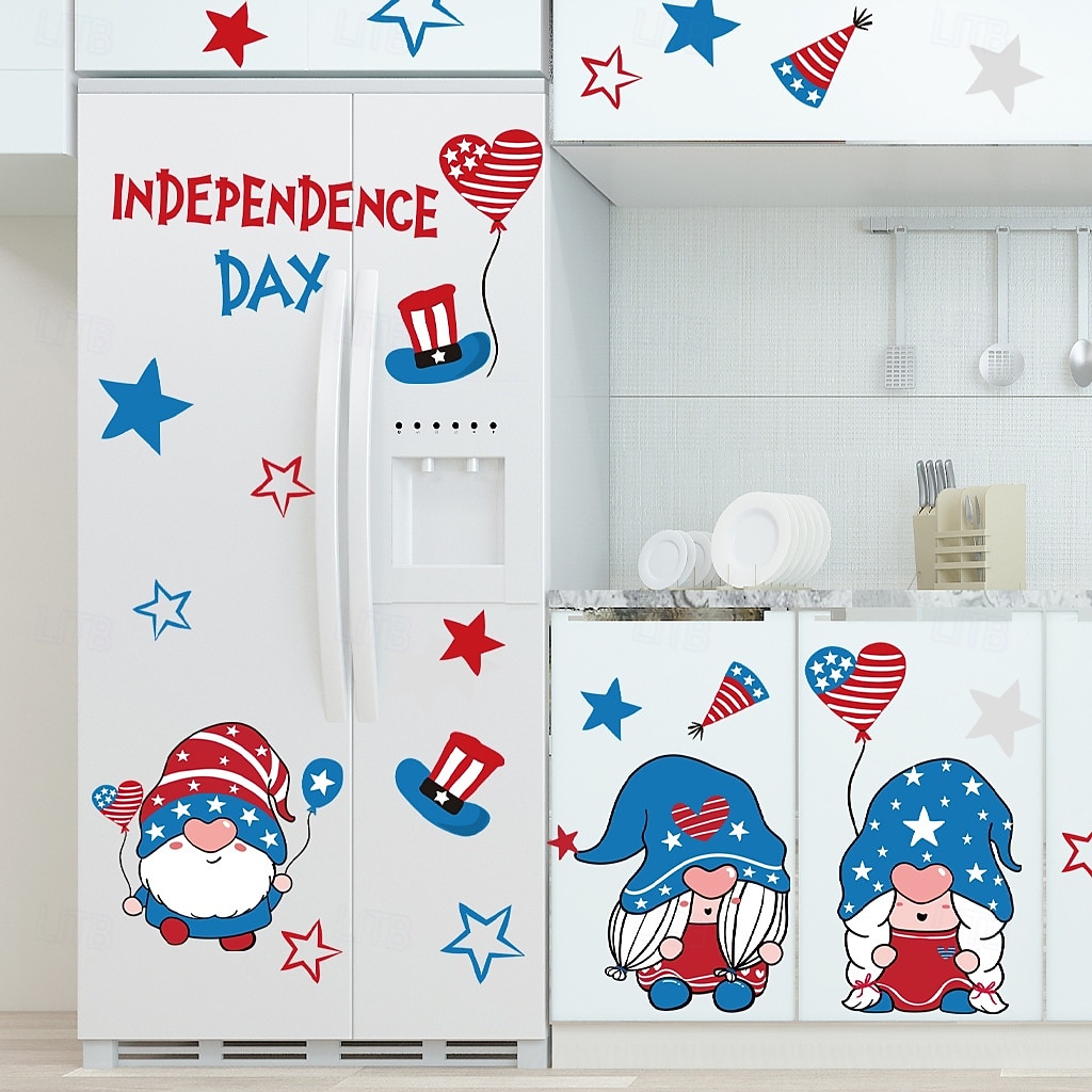 Calcomanías de pared del Día de la Independencia del 4 de julio, pegatinas de pared de gnomos patrióticos con estrellas y rayas, decoración despegable en rojo, blanco y azul para el hogar, el aula, la 2026 - $12.99 –P5