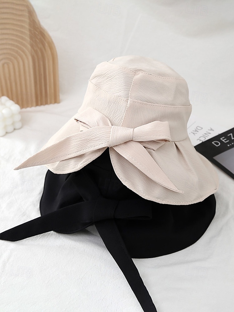 قبعة شمسية نسائية من البوليستر بحافة عريضة مزينة بفيونكة، قابلة للطي لحماية من الأشعة فوق البنفسجية، متوفرة بألوان متعددة، لون أنيق مناسب لعطلة الربيع والارتداء اليومي غير الرسمي 2026 - $11.99 –P8