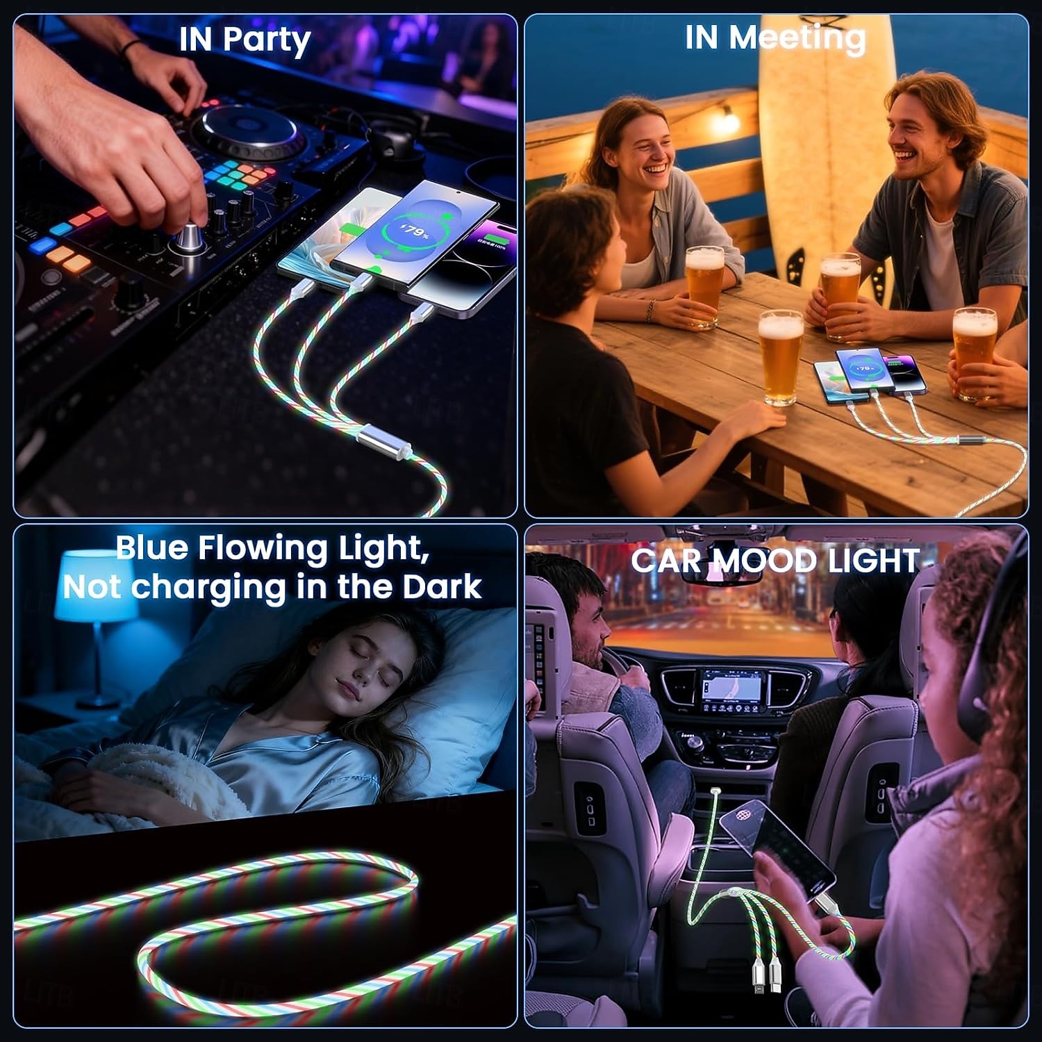 Cavo di ricarica luminoso 3 in 1, cavo di ricarica multi-led, cavo di ricarica luminoso, cavo USB 3A, compatibile con la maggior parte degli smartphone del 2026 a $16.49 –P4