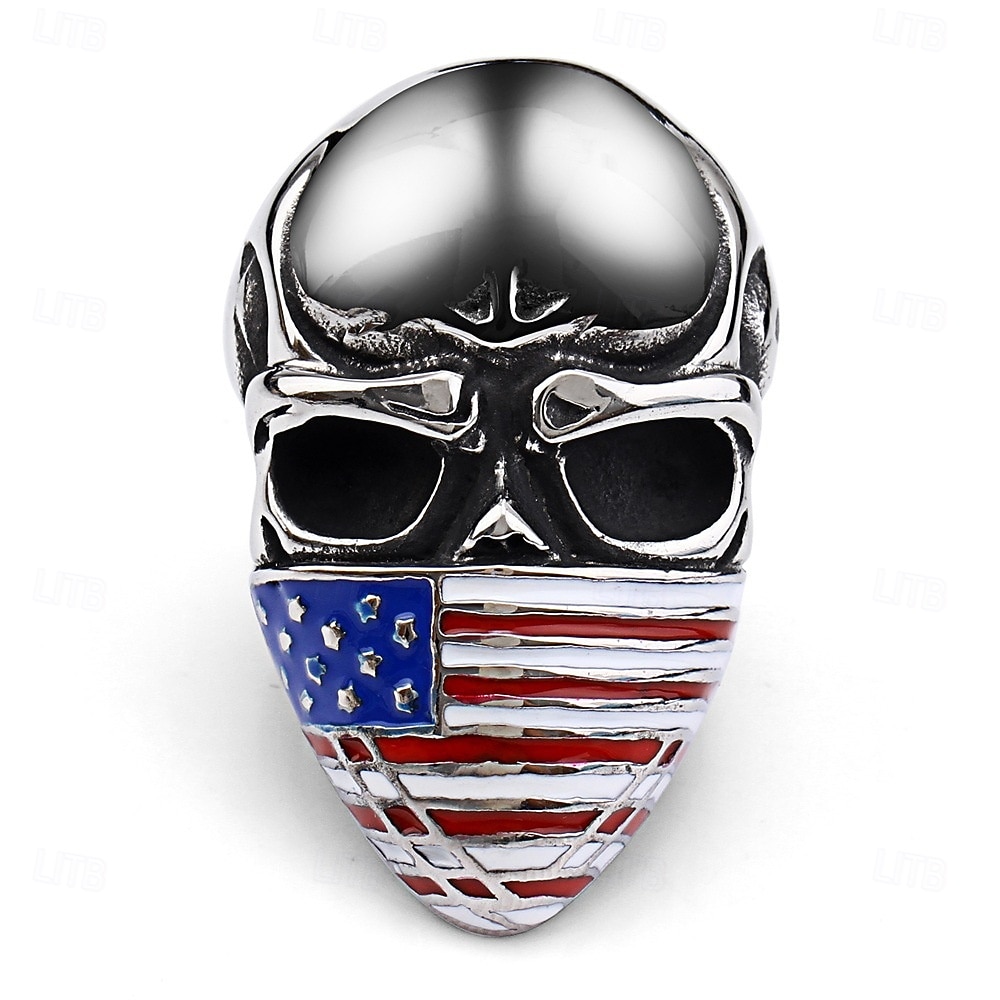 anello personalizzato con testa di teschio, bandiera nazionale, anello in acciaio al titanio, maschera con bandiera americana, testa di fantasma, anello da uomo del 2026 a $12.99 –P6