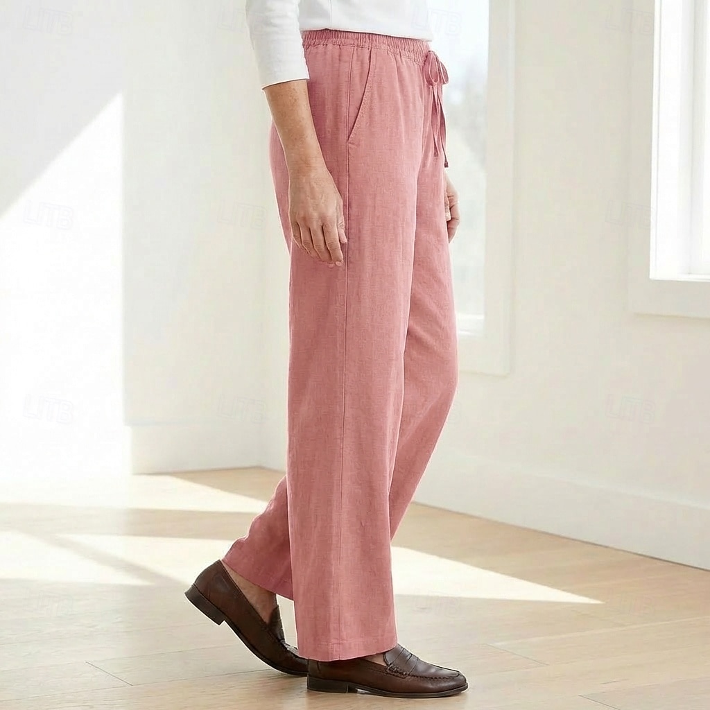 70% Linen Women's Linen Pants Culottes Wide Leg Wide Leg Chinos Vacation Streetwear Basic Full Length Medium Waist Plain Drawstring Pocket Comfort Inelastic Daily Outdoor claret Deep Green 2026 - $49.99 –P6