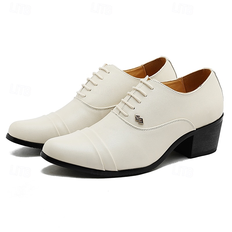 Sapatos sociais masculinos Oxford brancos em couro sintético, com design elegante de amarrar, ideais para casamentos e eventos formais. de 2026 por $54.99 –P1