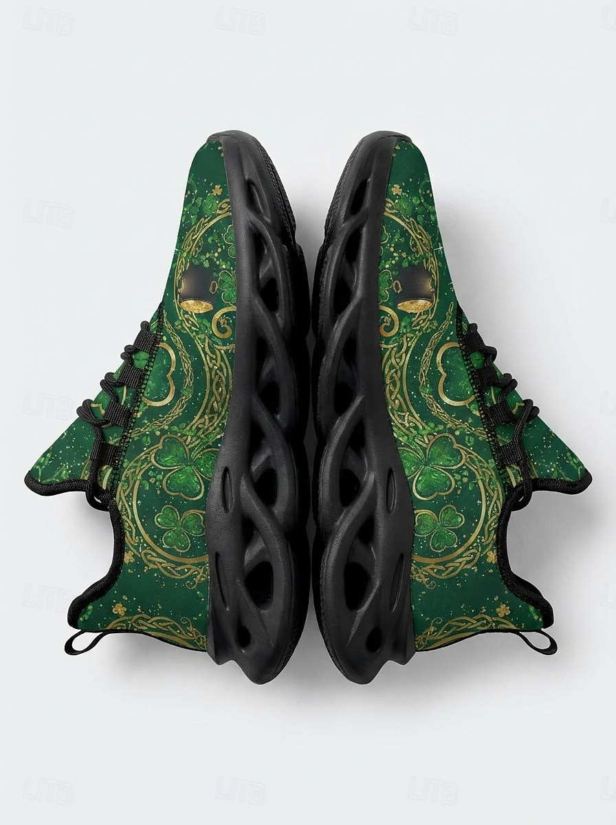 Gröna keltiska sneakers med snörning för damer, St. Patrick's Day - Lätta, vadderade promenadskor för irländska festivaler, parader, fester och resor &vardagskläder 2026 - $42.99 –P2