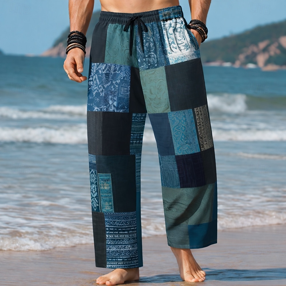 Per uomo Geometrico Blocco di colori Patchwork Pantaloni Pantaloni Larghi Pantaloni casual Misura del girovita medio Moda Casa All'aperto Vacanza Coulisse elastica in vita Pantaloni tipo lino con del 2026 a $27.99 –P2