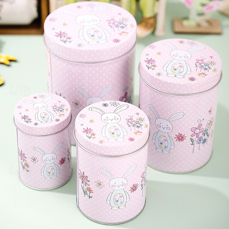 4pcs/set Easter Pink Bunny Tin Storage Bucket, Metal Rabbit Candy Gift Packaging Can, Empty Treat Container Box 2026 - $17.99 –P11