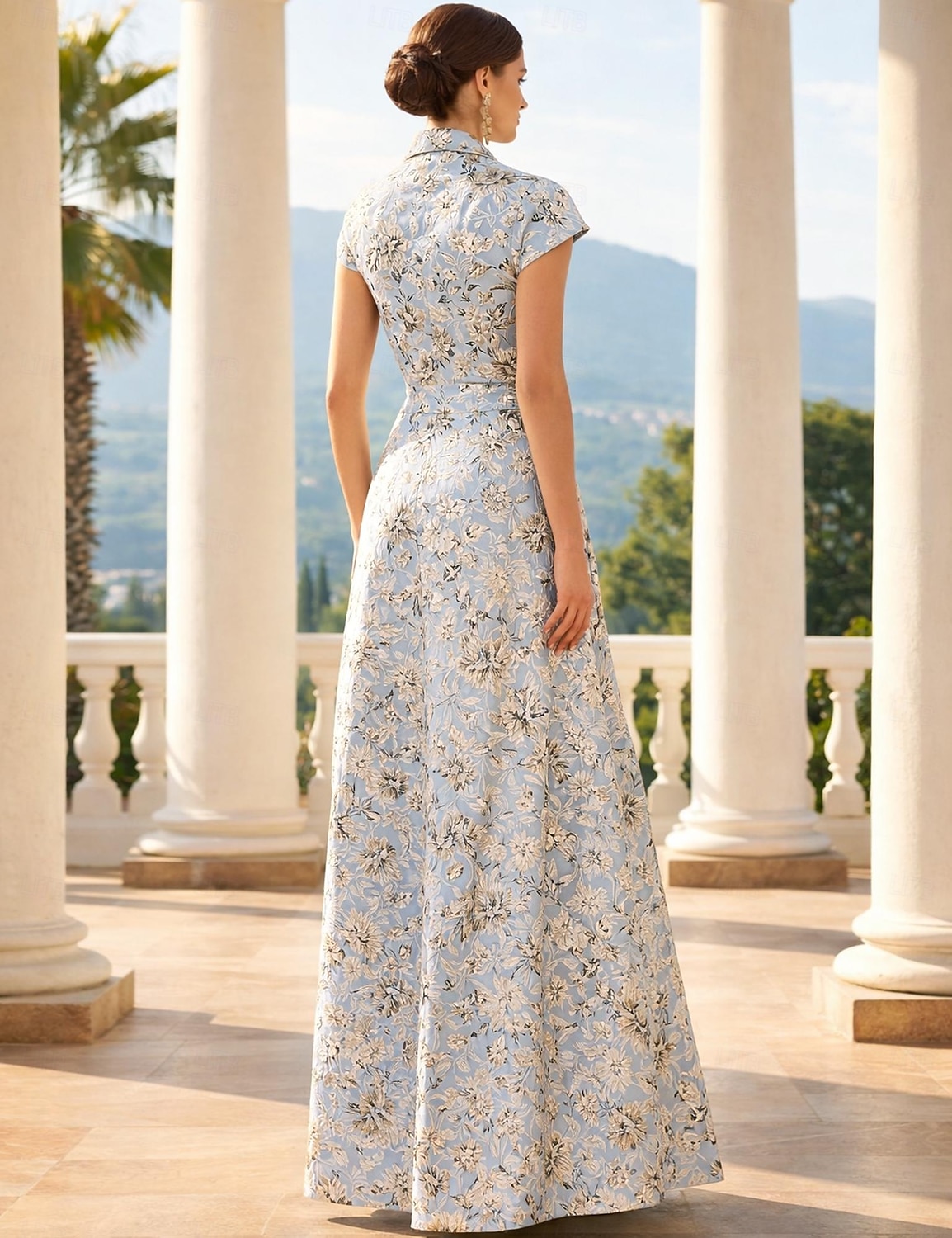 Linea ad A Lunghezza al pavimento Abito da invitata a nozze Abito Formale Abito da sera Abito da cerimonia per signora Manica Corta Bavero Elegante Vintage Matrimonio Formale Jacquard con del 2026 a $183.99 –P2