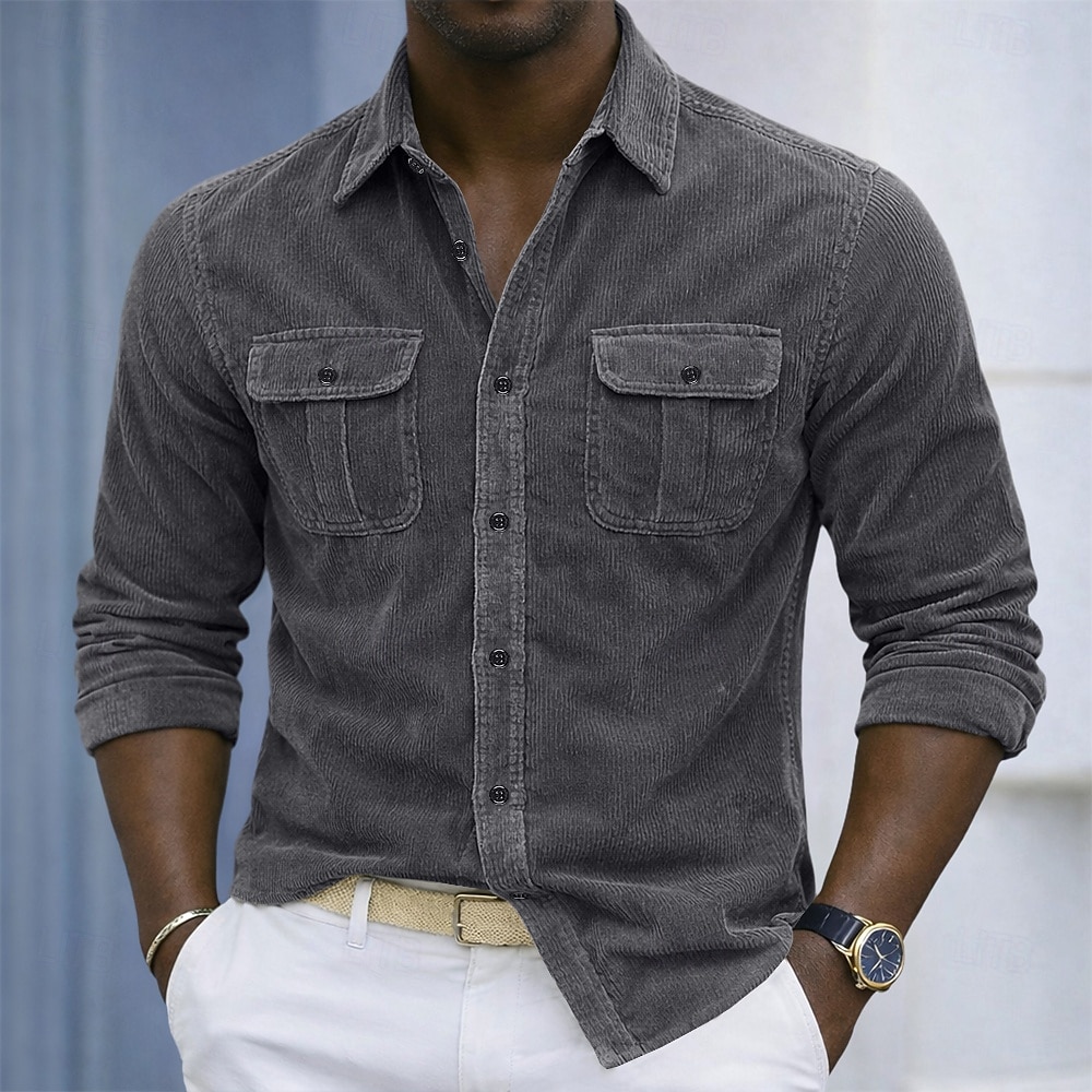 Homens Camisa Social Textura Camisa casual Camisas de trabalho Camiseta de Veludo Azul Marinha Azul Manga Longa Tecido Colarinho de Camisa Casual Diário Bolso frontal Roupa Elegante Moda Roupa de rua de 2026 por $29.99 –P2