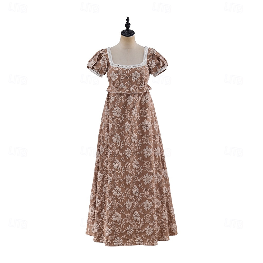 Retro Vintage Mittelalterlich Renaissance Bodenlang Kleid Ballkleid Kleid im Regency-Stil Puffärmel / Ballon Jacquard Blumen Kostüm Damen Halloween Karneval Abschlussball Hochzeit Maskerade Erwachsene 2026 - $55.99 –P9