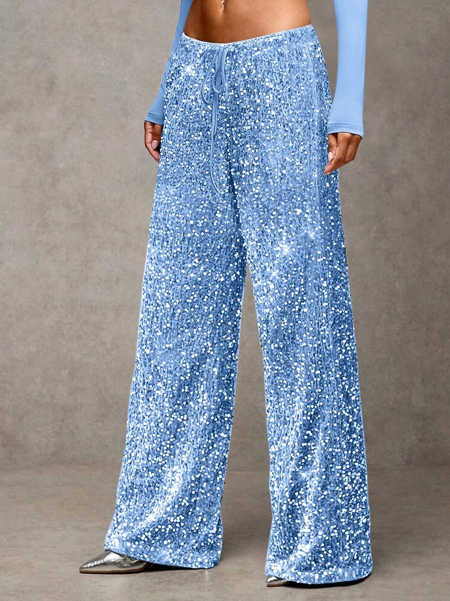 Mulheres Calças Calça casual Reto Moda Roupa de rua Básico Comprimento total Cintura Alta Tecido Paetês Bolsos Cintura elástica Confortável Micro-Elástica Diário Férias Festa Preto Azul Marinha Azul de 2026 por $44.99 –P11