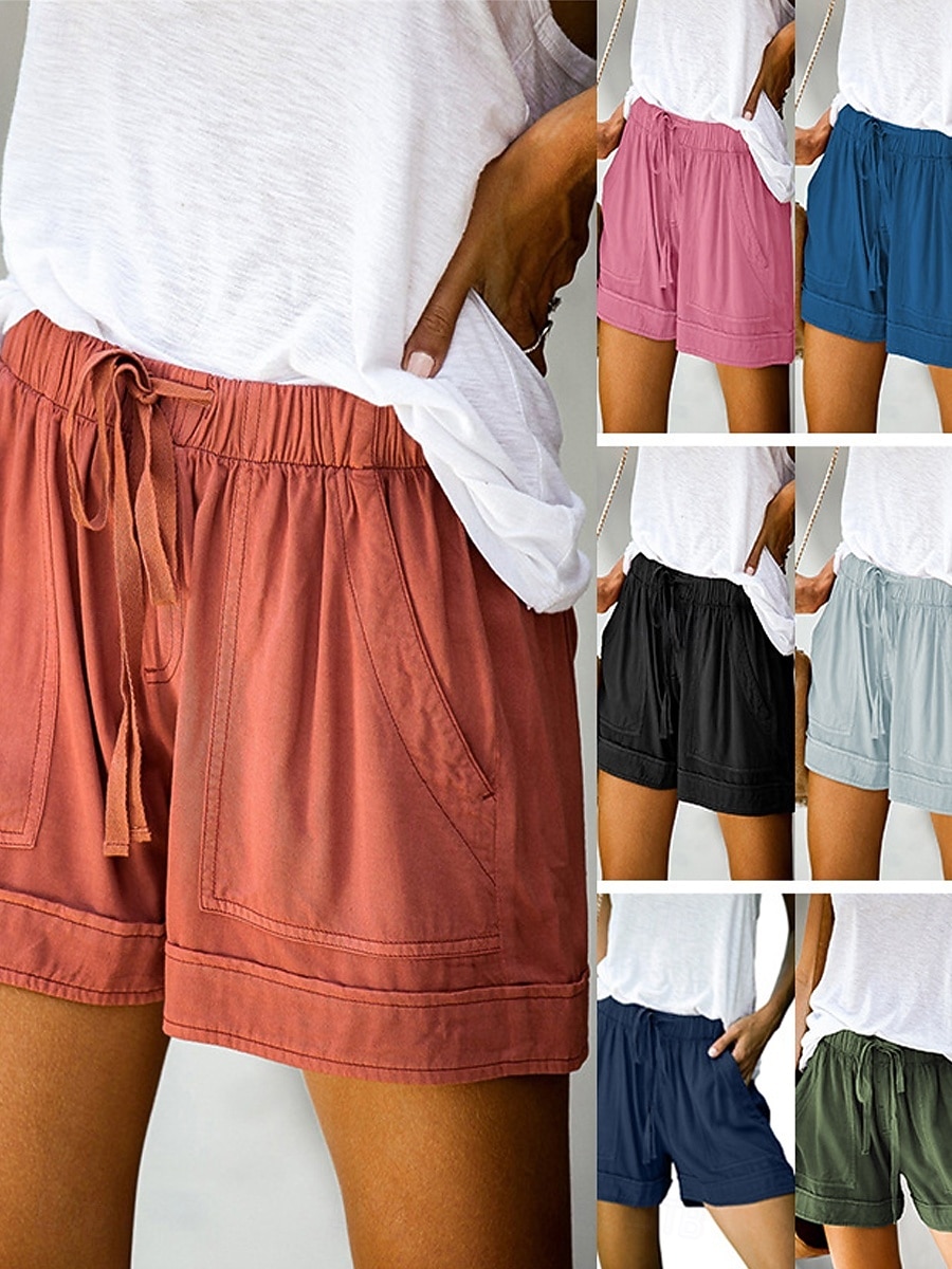 Damen Shorts Sommershorts Baggy-Shorts Urlaub Mode Streetwear Kurz Hohe Taille Einfach Kordelzug Tasche Elastischer Bund Atmungsaktivität Bequem Unelastisch Täglich Urlaub Straße Hellgrau Schwarz 2026 - $16.99 –P1