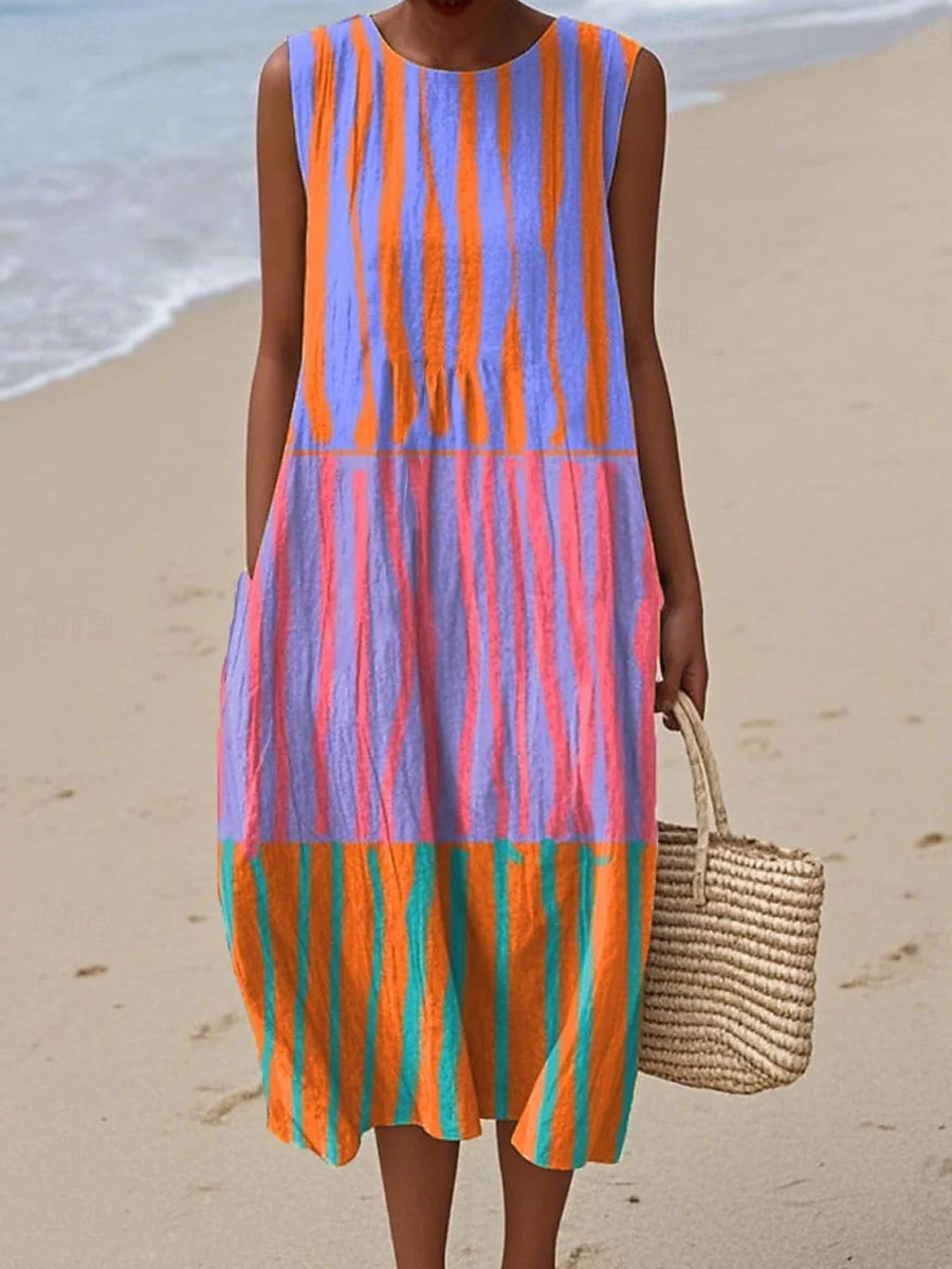 Per donna Abito Midi Abito a Tubino Vestito Estivo Abito a trapezio Vacanza Casual Boho Spiaggia Uscire Vestibilità comoda Grafico Geometrico Astratto Senza Maniche Girocollo Rosa Viola chiaro Zenzero del 2026 a $39.99 –P1