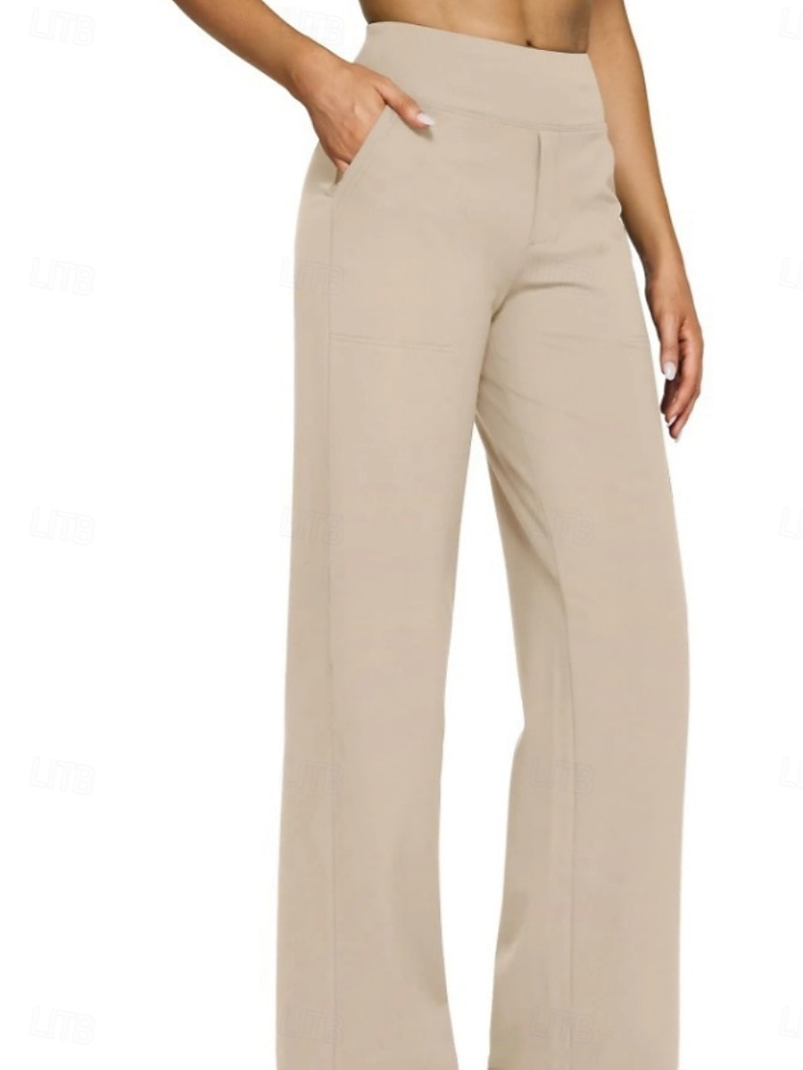 Women's Trousers Casual Pants Straight Fashion Streetwear Basic Full Length High Waist Plain Pocket Elastic Waist Comfort Micro-elastic Daily Vacation Street Blue Black White Almond Spring Fall Loose 2026 - $19.99 –P1