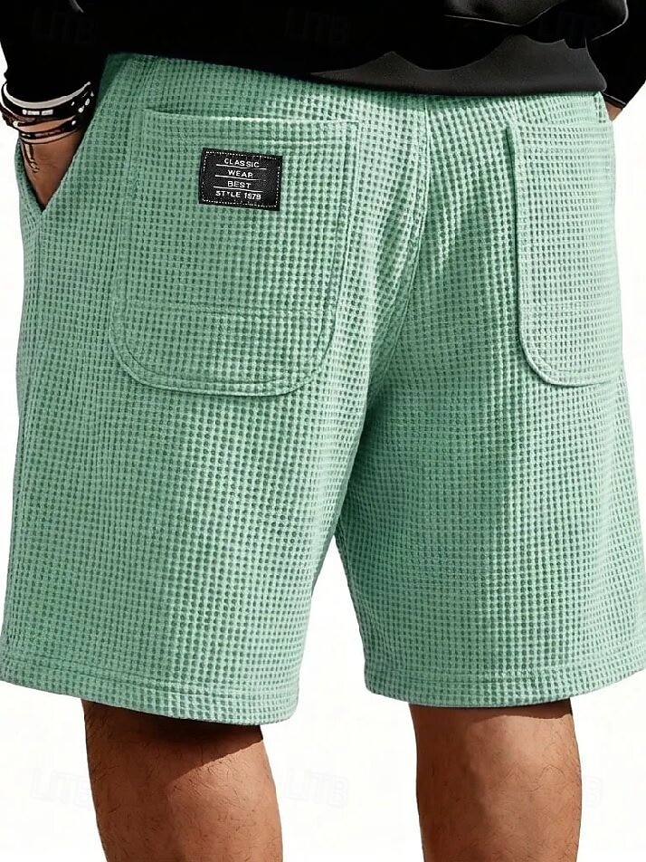 Homme Gauffré Shorts d'été Shorts de plage Cordon de serrage Taille Élastique Jambe Droite Uni Confort Doux Longueur Genou Quotidien Plage Mode Chic & Moderne bleu marine Non Elastique de 2026 ? $22.99 –P2