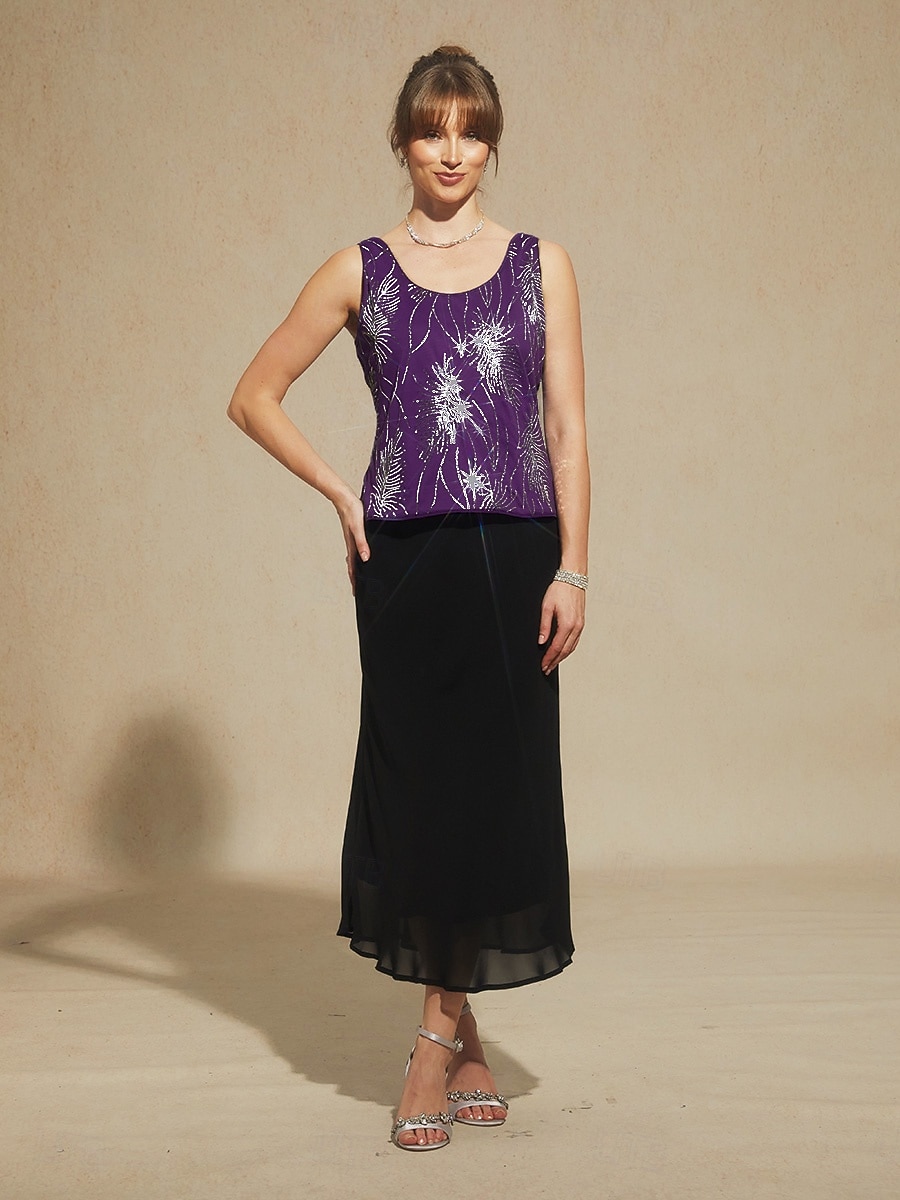 omen's Twinset Blouse Dressy Tops Evening Tops Feather Sequins Elegant 3/4 Length Sleeve Mandarin Collar Regular Tops Party Evening Wear Evening Party Sequins Eggplant Spring Fall Winter 2026 - $103.99 –P3