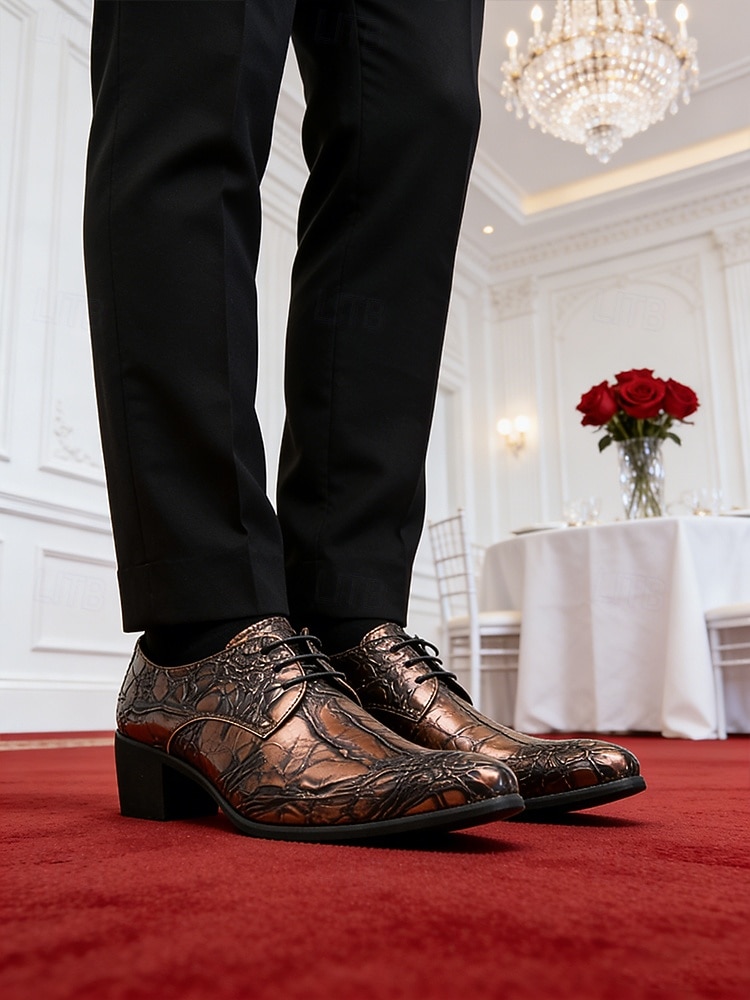 Pantofi eleganți bărbătești din piele ecologică maro cu model de crocodil, pantofi de mireasă premium pentru miri și invitați preocupați de modă 2026 - $54.99 –P2