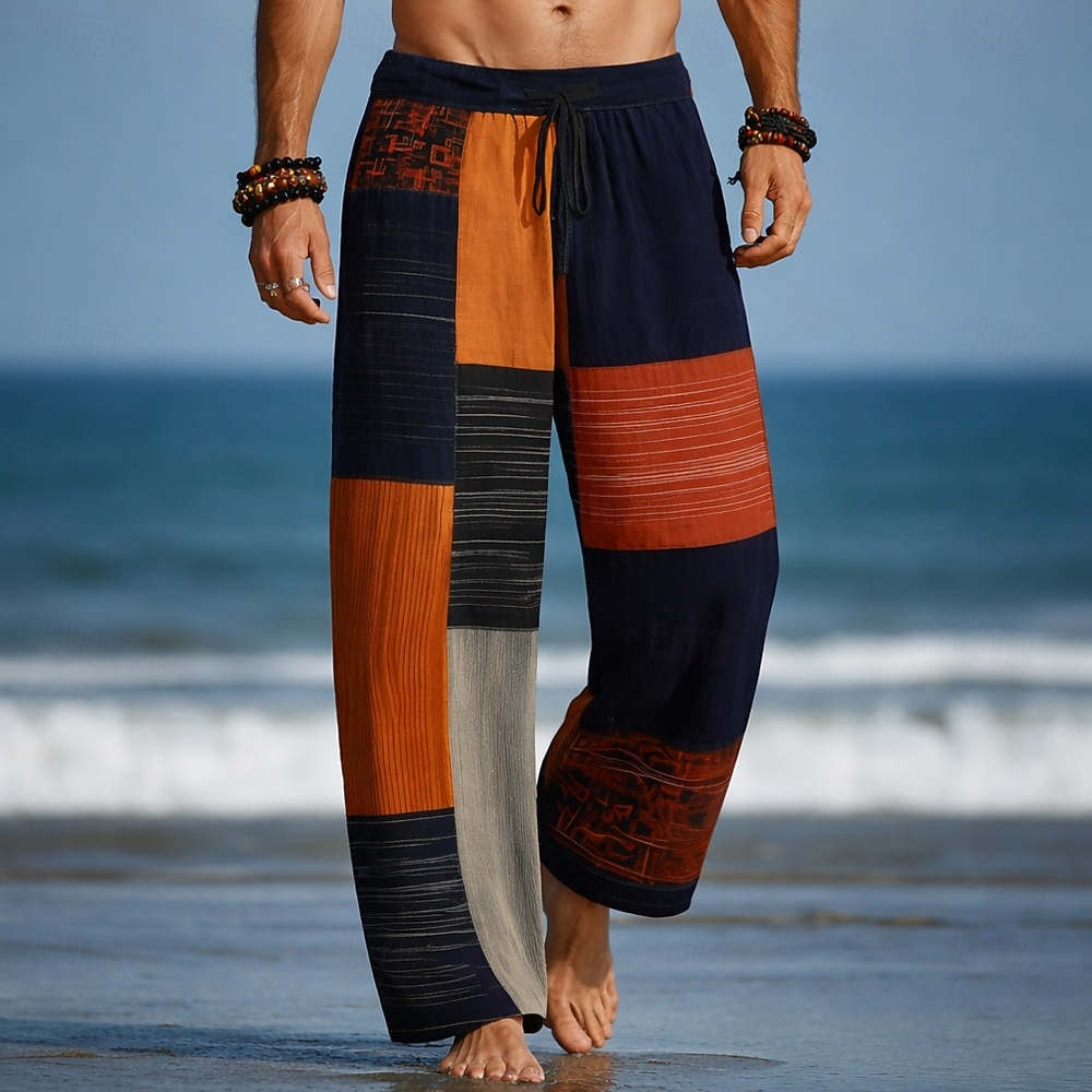 Per uomo Geometrico Blocco di colori Patchwork Pantaloni Pantaloni Larghi Pantaloni casual Misura del girovita medio Moda Casa All'aperto Vacanza Coulisse elastica in vita Pantaloni tipo lino con del 2026 a $27.99 –P1