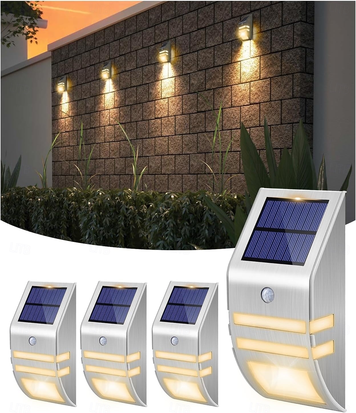 Luces solares de acero inoxidable para cercas, para exteriores, impermeables, con sensor de movimiento, para postes de patio, terrazas, porches, barandillas de escaleras, muelles, portones, pasarelas, 2026 - $46.99 –P2