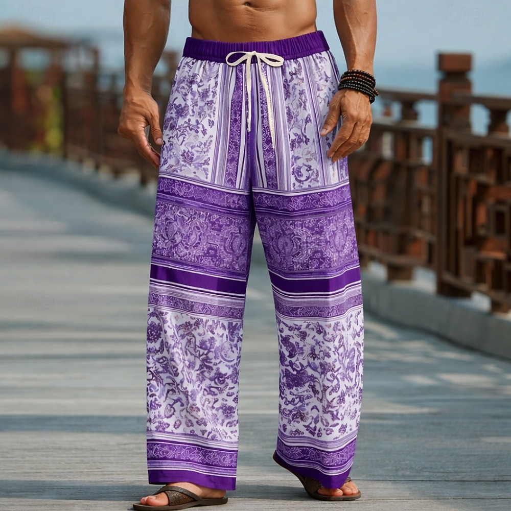 Ανδρικά Φλοράλ Etnic Λουλούδια Παντελόνια Casual παντελόνι Φαρδύ παντελόνι Μεσαία Μέση Μπόχο Vintage ρετρό Σπίτι ΕΞΩΤΕΡΙΚΟΥ ΧΩΡΟΥ Διακοπές Ελαστική μέση με κορδόνι Παντελόνι σε σχήμα λινού με τσέπες 2026 - $27.99 –P3