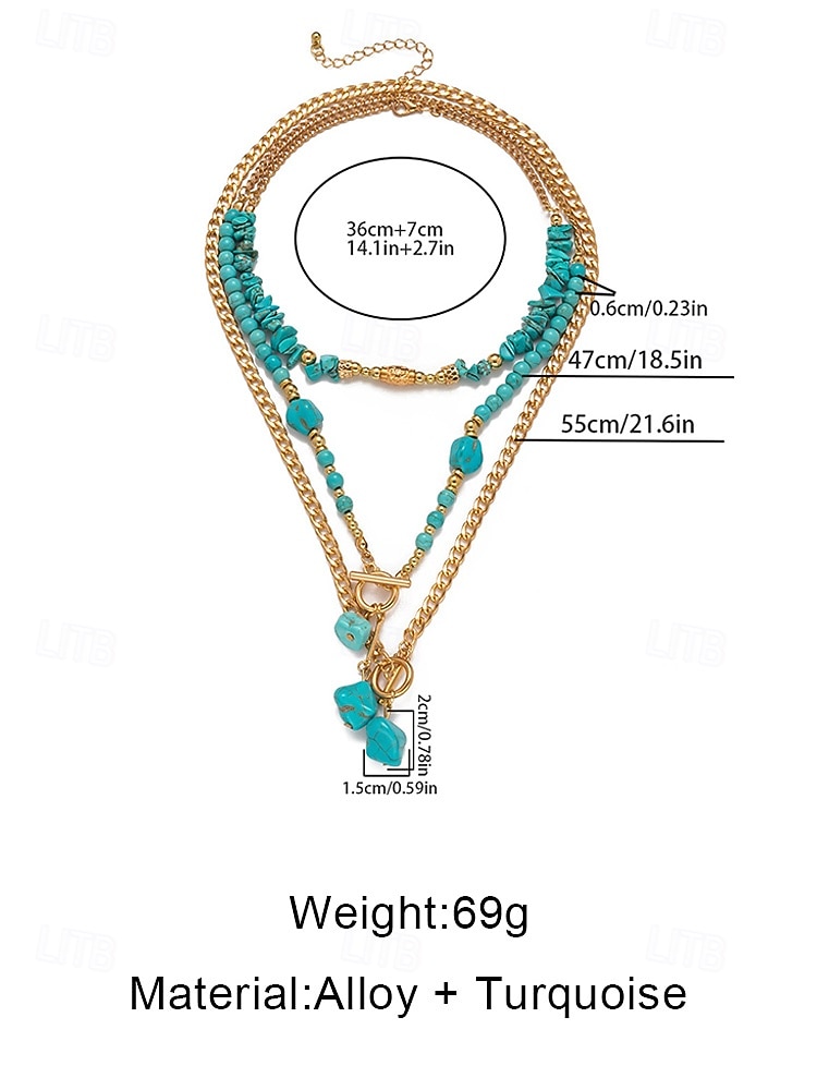 Women's Bohemian Layered Necklace Set, Alloy Chain & Turquoise Beaded Pendant Necklaces, Vintage Chic Jewelry for Women, Perfect for Daily Casual, Vacation, Beach & Party Wear 2026 - $11.99 –P8