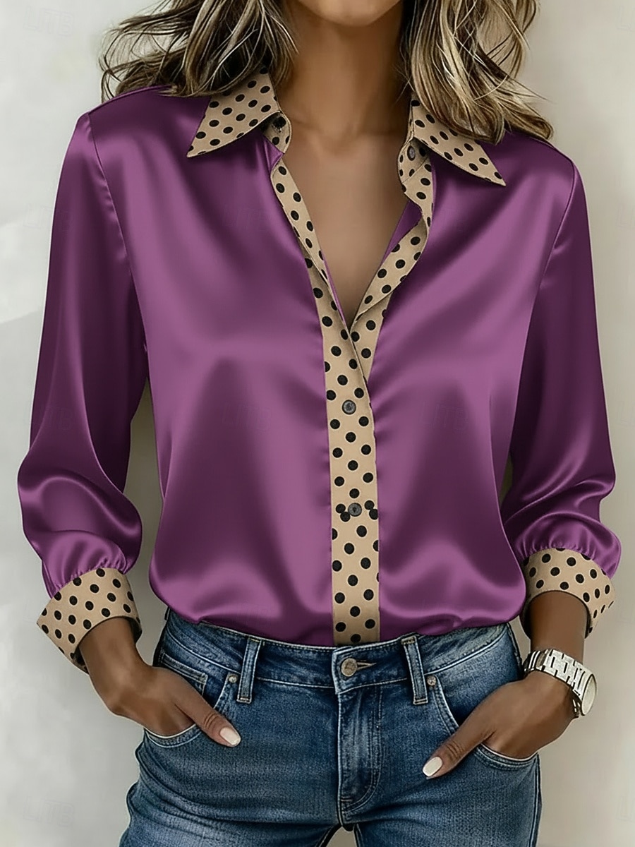 Per donna Camicia Camicia in raso Stampato A Pois Elegante Bohemien Vintage Manica Lunga Colletto a Camicia Top Regolari Quotidiano Ferie Uscire Rosa Viola Verde Grigio Estate Primavera Autunno del 2026 a $27.99 –P5