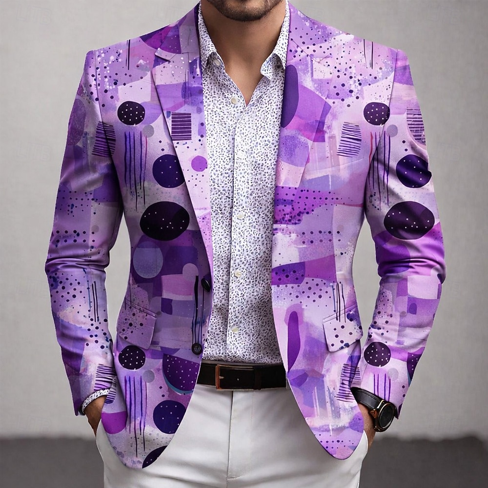 Herren Geometrisch Blazerjacke Mantel Mode Bequem Atmungsaktiv Künstlerisch Lässig Lässig Täglich Party-Abendmode 3D-Druck Knöpfe Mehrere Taschen Herbst Winter Frühling Flacher Kragen Langarm Blau 2026 - $85.99 –P2