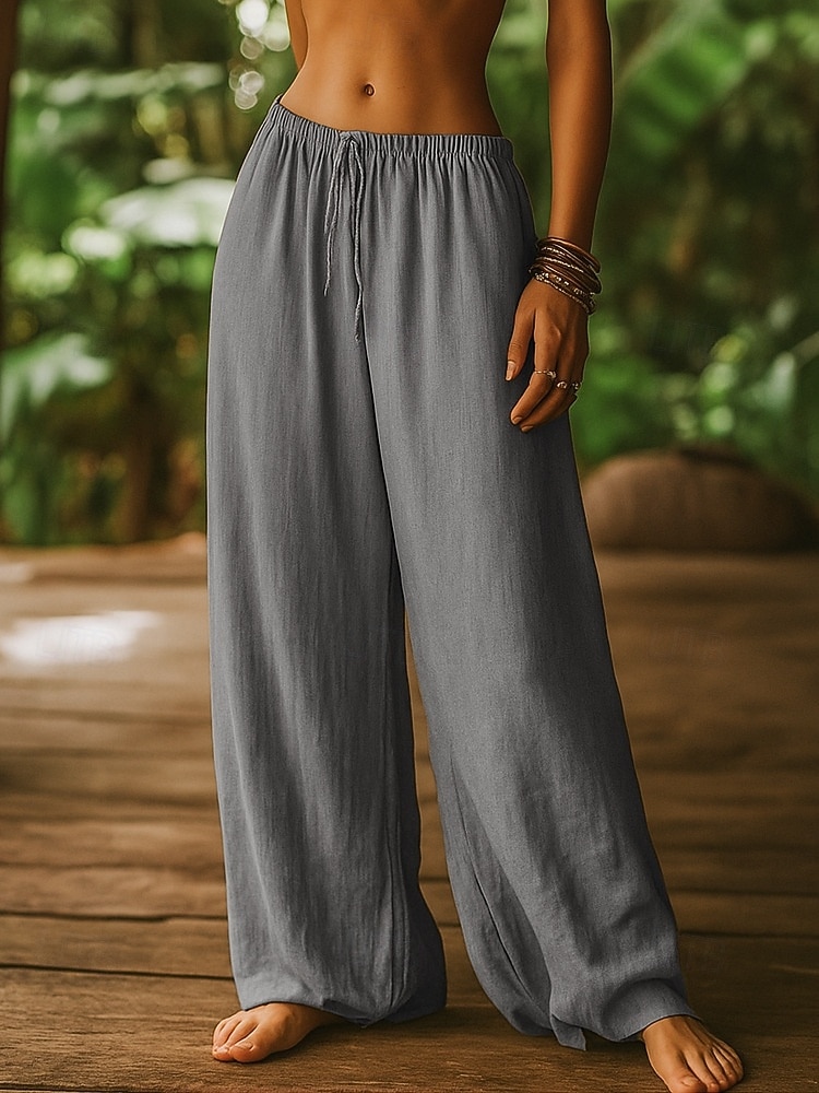 Per donna Gamba larga Chinos Pantaloni Estivi Pantaloni Vacanza Essenziale Casual Lunghezza intera Vita Alta Semplice Tasca Fascia Elastica Comodo Comodità Morbido Micro-elastico Quotidiano del 2026 a $22.99 –P3