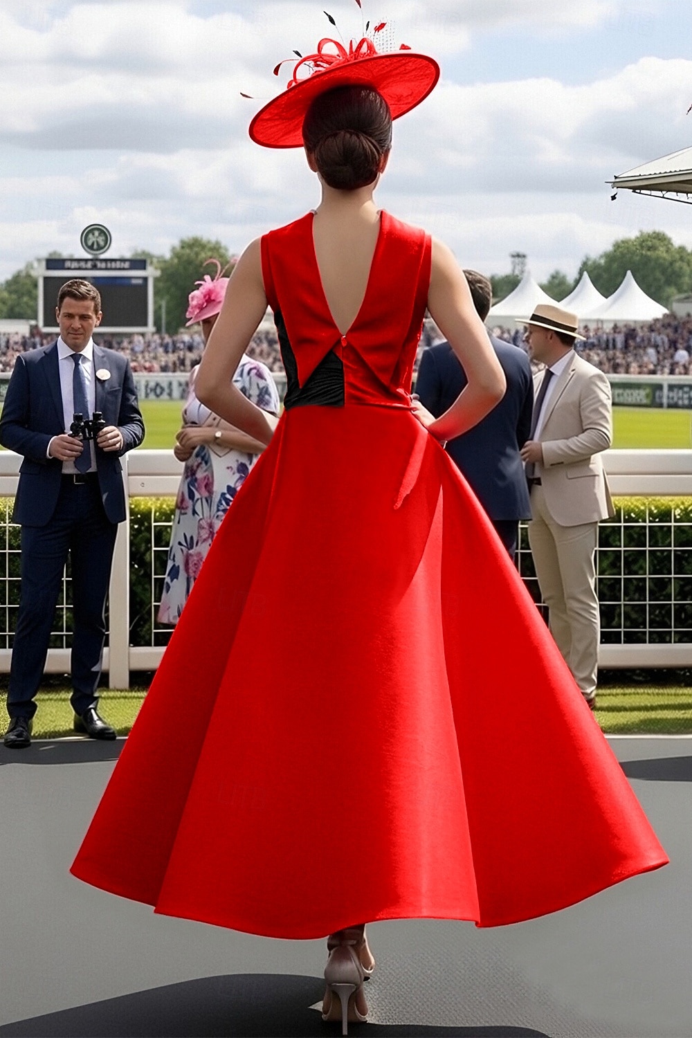 Haine Bal Lungime Gleznă Rochii de bal Rochii de seara Rochie De Bal Rochie formală Elegant 1950 Bloc de Culoare Fără manșon Gât Înalt Bal Invitat la nunta Satin cu Arc 2026 - $164.99 –P2