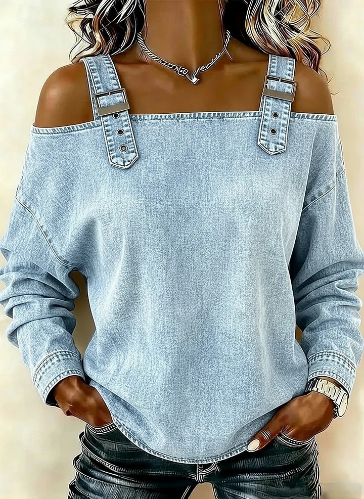 Mujer Blusa Espalda al Aire Color sólido Elegante Vacaciones Vintage Manga Larga Hombros Caídos Tops regulares Diario Exterior Ropa de calle Azul Piscina Bleu Ciel Tela caqui oscura Negro Azul Oscuro 2026 - $28.99 –P4