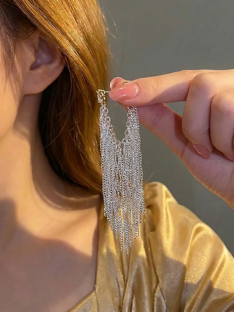 Elegante, lange Quastenohrringe aus einer Legierung für Damen, funkelnder Statement-Ohrring für Hochzeiten, Abendveranstaltungen und festliche Anlässe. 2026 - $7.99 –P6