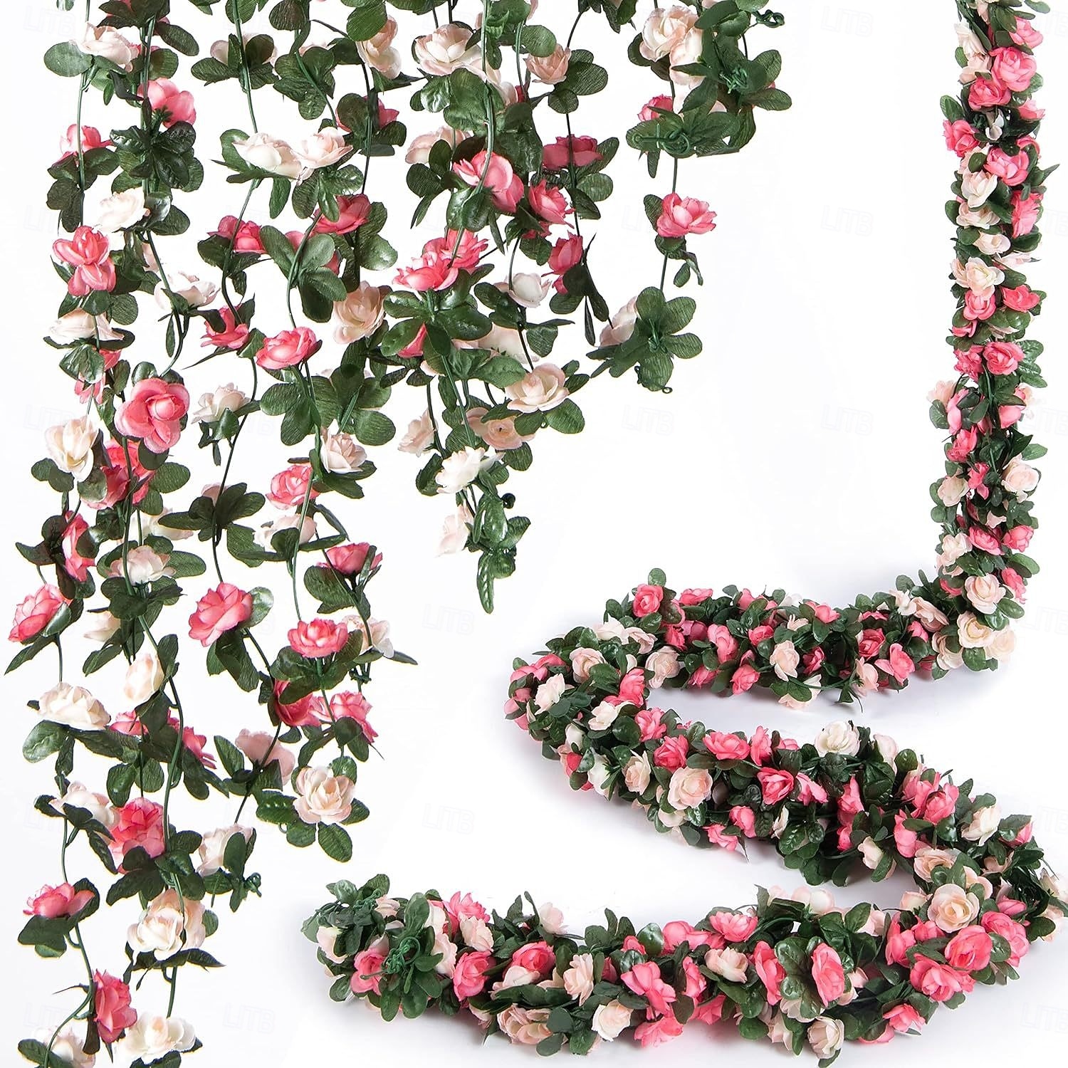 8 stuks x 2,5 meter bloemenslinger van kunstmatige rozen met groene bladeren, hangende neprozenslinger voor kamer, feest, huis, bruiloft, verjaardag, kerst, muur, boogdecoratie, lente roze bloemen 2026 - $29.99 –P1