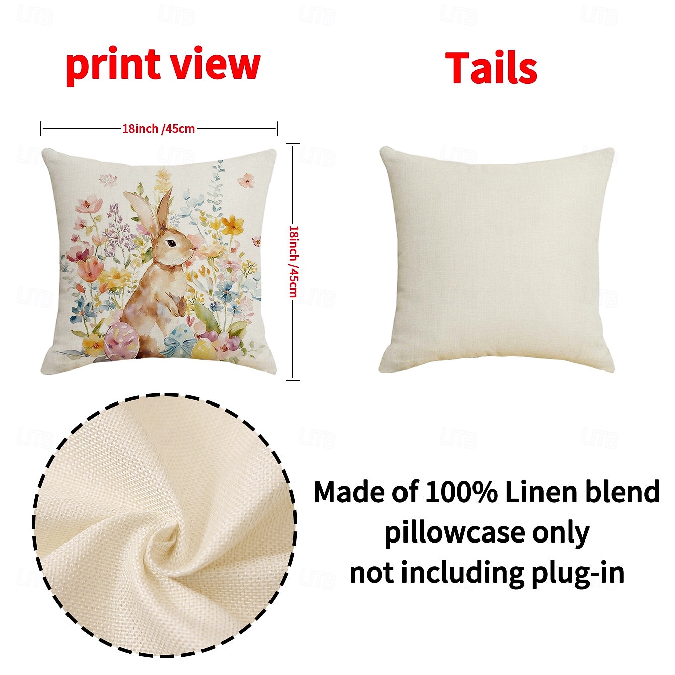 Sada 4 lněných prodyšných povlaků na polštáře s potiskem velikonočních zajíčků, jarní domácí dekorativní povlaky na polštáře na pohovku 2026 - $16.99 –P3