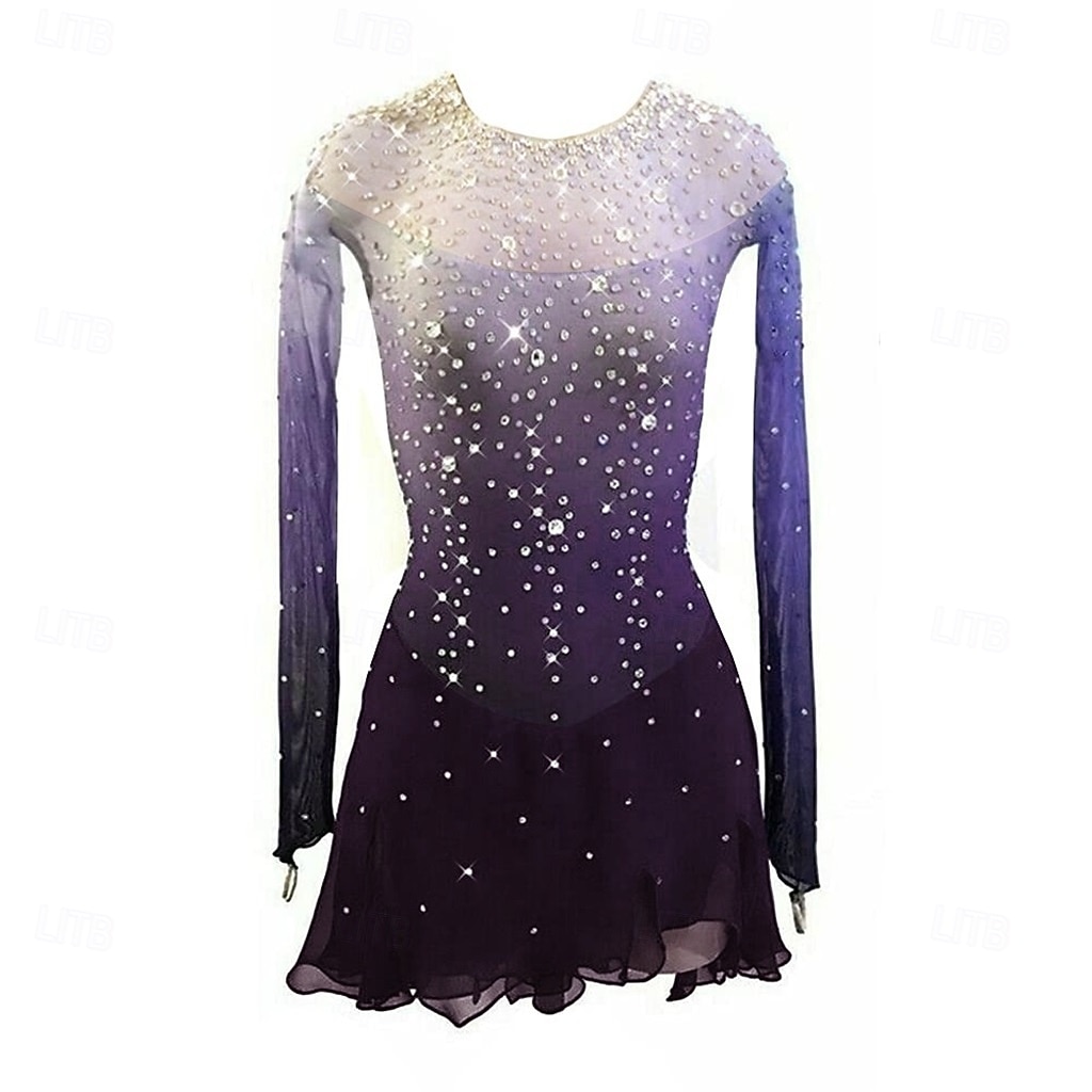 Chaqueta de lana para patinaje artístico Vestido de patinaje artístico Chica Patinaje Sobre Hielo Vestidos Violeta Azul Retazos Costura asimétrica Elástico Entrenamiento Competición Ropa de Patinaje 2026 - $254.89 –P3