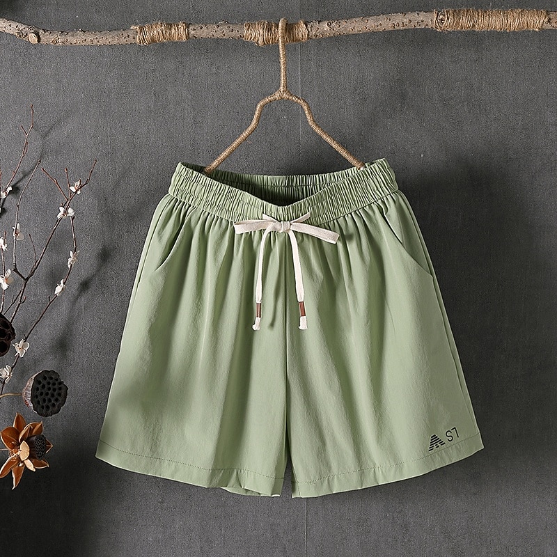 Mulheres Bermudas chinês Calção Shorts de verão Férias Moda Roupa de rua Comprimento do joelho Cintura Alta Tecido Com Cordão Bolsos Cintura elástica Respirabilidade Confortável Sem Elasticidade de 2026 por $31.99 –P4