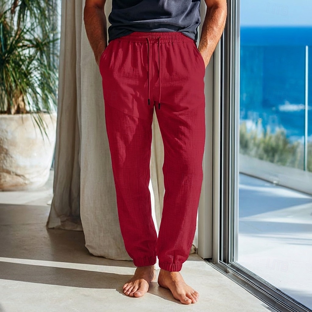 Per uomo Pantaloni di Lino Pantaloni Estivi Coulisse Elastico in vita Polsino elastico Semplice Comodità Traspirante Lunghezza intera Casuale Quotidiano All'aperto Vacanza Moda Blu Nero Elasticizzato del 2026 a $21.99 –P12