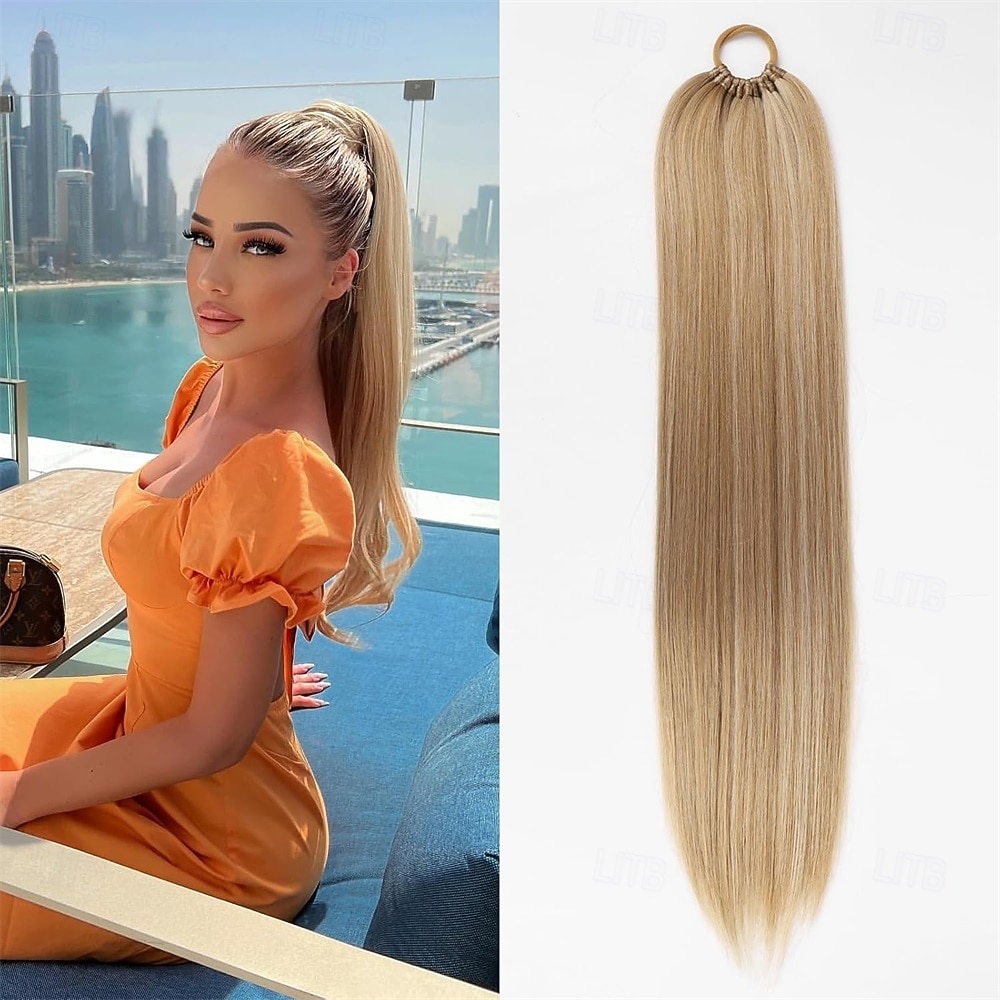 Extension per capelli a coda di cavallo da donna, lunga coda di cavallo intrecciata con elastico, extension sintetica liscia a coda di cavallo intrecciata da 22 pollici (riflessi biondo dorato) del 2026 a $13.99 –P1