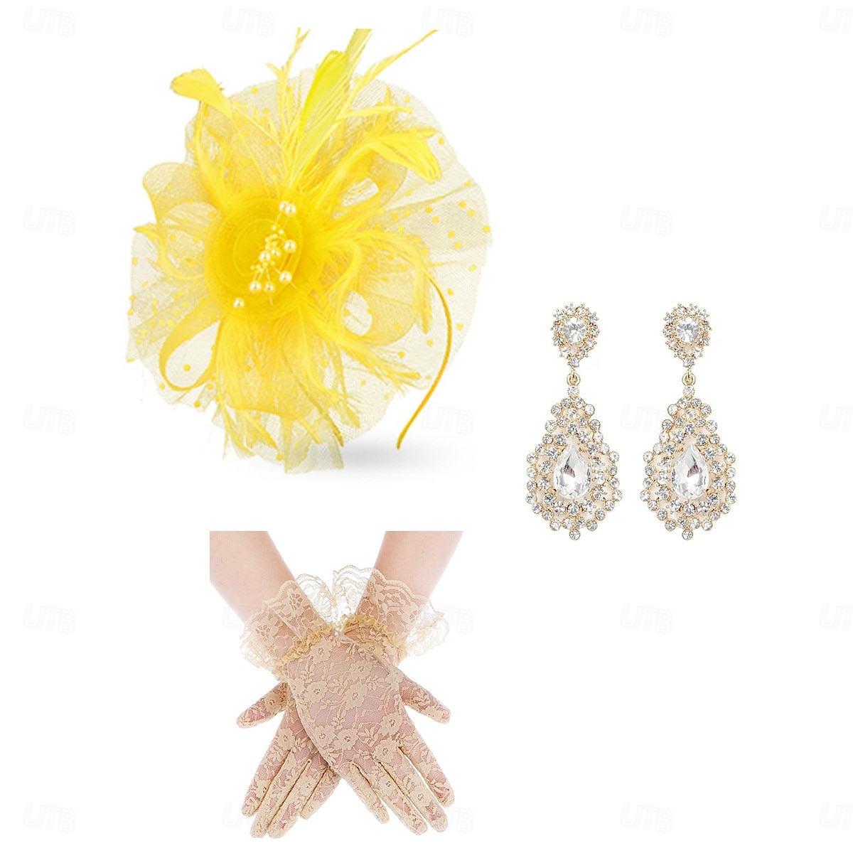 Conjunto Guantes Fascinador Pendientes Dama Floral Disfraz Mujer Mascarada Fiesta de Té Pañuelo Festival de carreras de caballos Adulto Tocados Guantes Pendientes Todas las Temporadas 2026 - $29.99 –P5