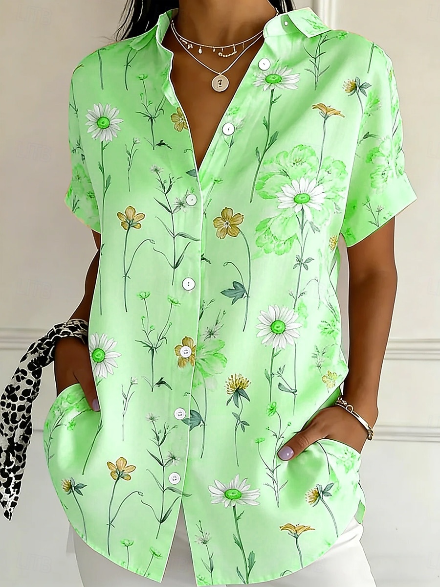 Γυναικεία Πουκάμισο Κουμπιά Στάμπα Φλοράλ Γραφική Βίντατζ Στυλάτο Μοντέρνα Κοντομάνικο Κολάρο Πουκαμίσου Κανονικά μπλουζάκια Καθημερινά Θαλασσί Κίτρινο Ανθισμένο Ροζ Βυσσινί Πράσινο του τριφυλλιού 2026 - $26.99 –P2