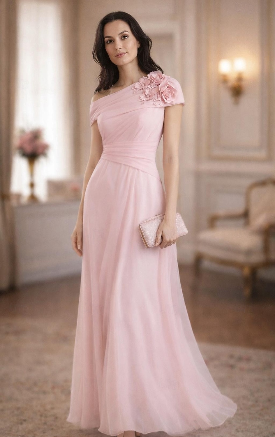 A-Line Dress Floor Length Party Dress Cocktail Dress Wedding Guest Dress Mother of the Bride Dress Short Sleeve Bateau Neck Elegant Vintage Formal Chiffon with Ruched Appliques Flower 2026 - $171.99 –P1
