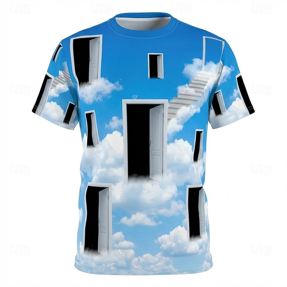 Męska koszulka Dreamcore z aniołami, gałką oczną, grafiką 3D, surrealistycznym niebem i zielonym wzgórzem, dziwaczny, estetyczny t-shirt, odzież, rozmiary S, M, L, XL, XXL, XXXL 2026 - $21.99 –P4