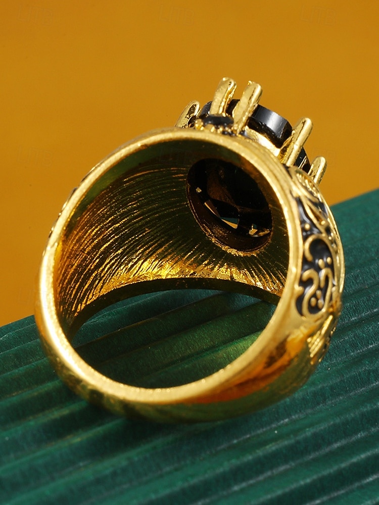 Men's Vintage Royal Court Style Ring, Alloy Material with Black Gemstone, Perfect for Weddings and Parties 2026 - $9.99 –P7