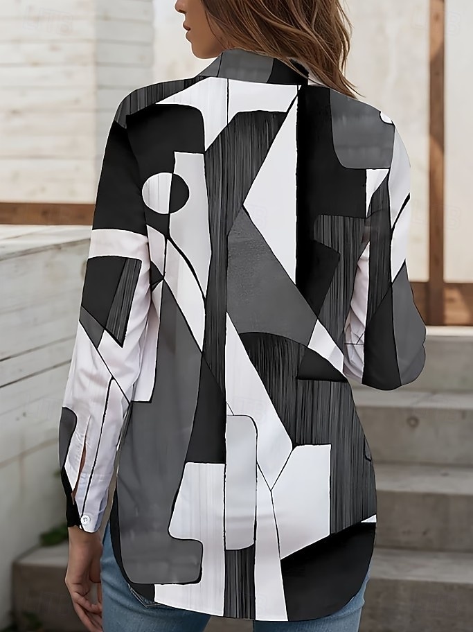 Damskie Koszula Bluzka Niejednolita całość Guziki Nadruk Graficzny Geometryczny Kratka Zabytkowe Tropikalny Codzienny Długi rękaw Kołnierzyk koszuli Zwykłe topy Codzienny Niebieski Czarny Biały Żółty 2026 - $32.99 –P9